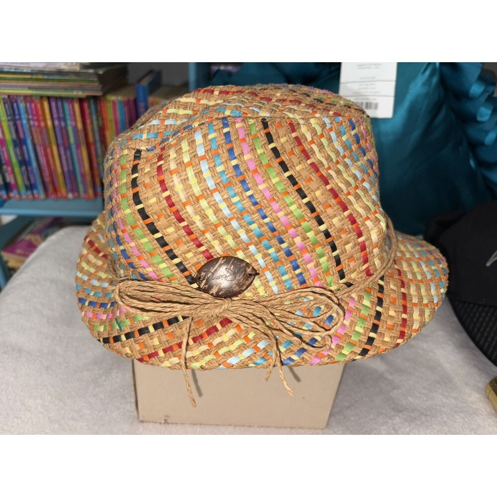 Panama Jack Multicolor Woven Paper Straw Fedora Trilby Hat One Size Rainbow